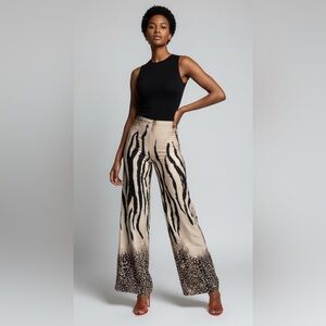 Fashion Nova Feline Darling Wide Pant Medium  Beige Animal Print NWT